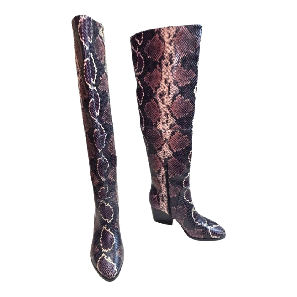 Vince Camuto Nestel Boots Snake Print Block Heel Knee High Boots SZ‎ 5 New